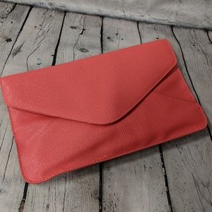 Coral Faux Leather Envelope Cluch